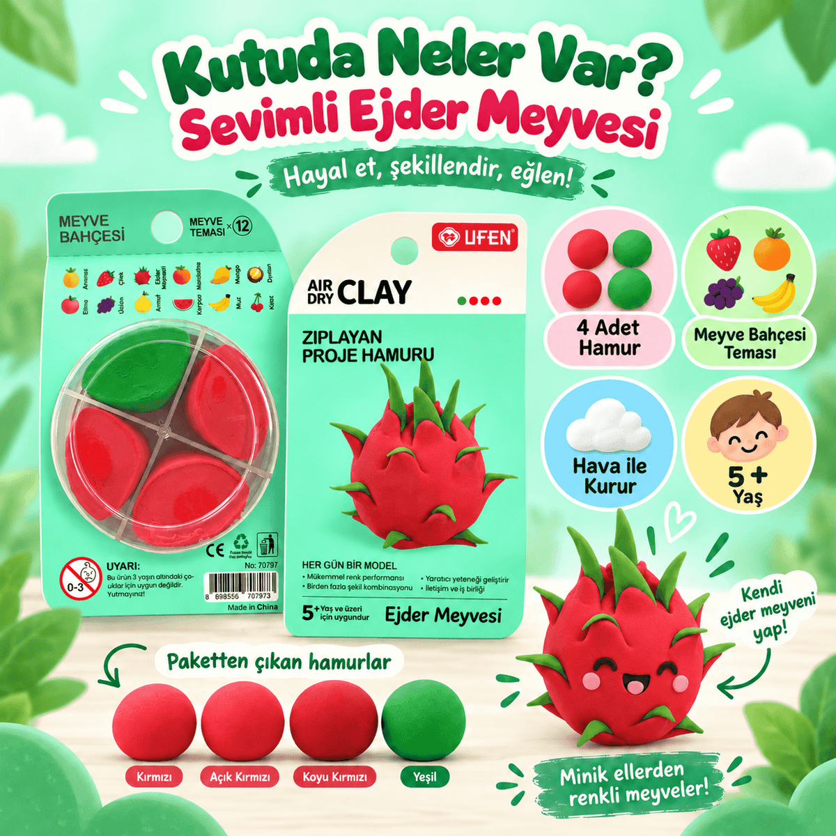 Luvoon™ Ejder Meyvesi Zıplayan Proje Hamuru