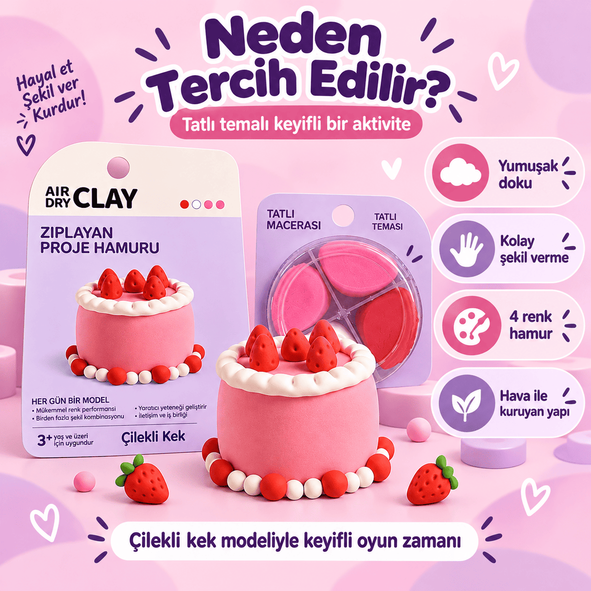Luvoon™ Çilekli Kek Zıplayan Proje Hamuru