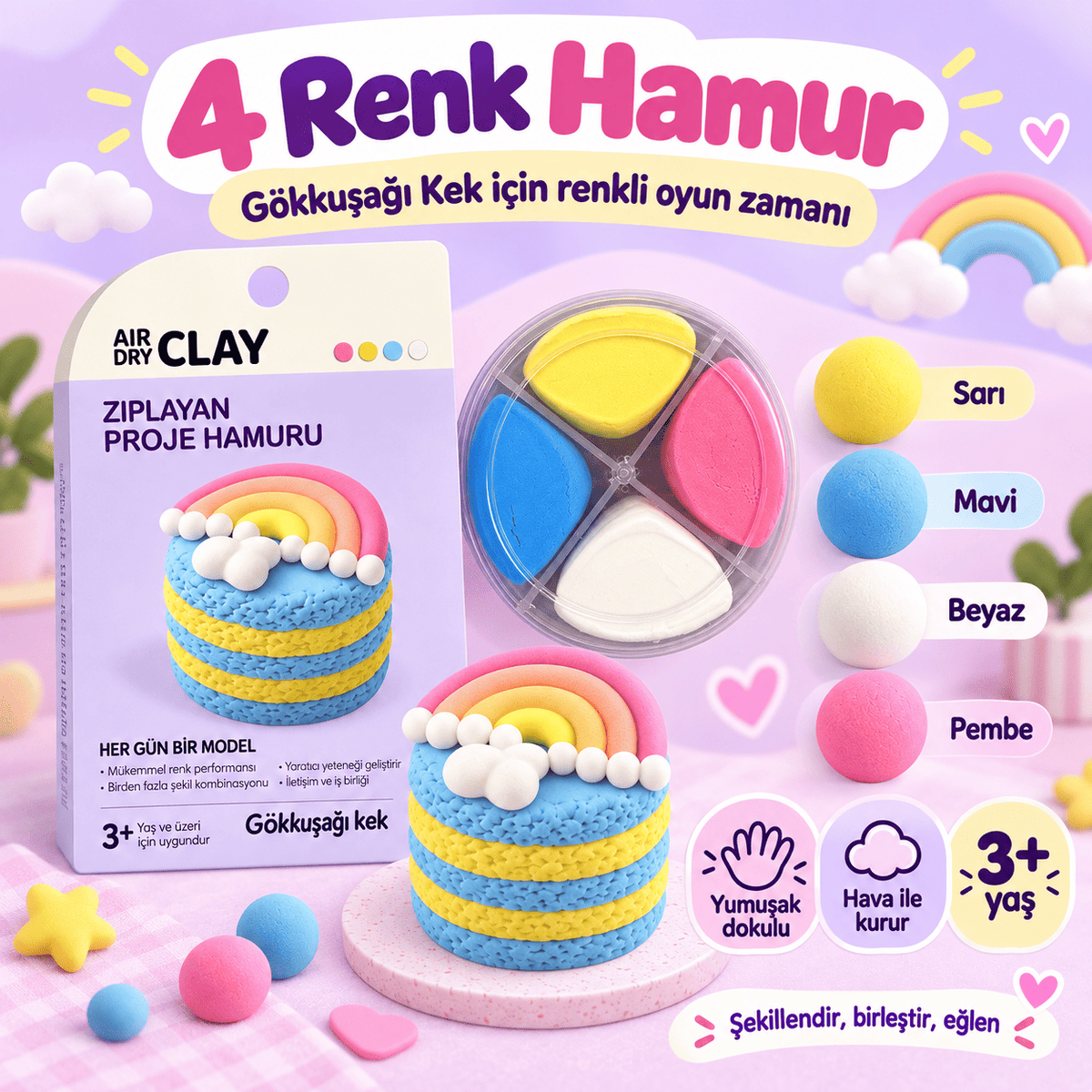 Luvoon™ Gökkuşağı Kek Zıplayan Proje Hamuru