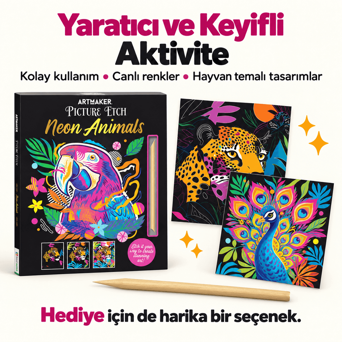 Luvoon™ Neon Hayvanlar Kazıma Sanat Kitabı