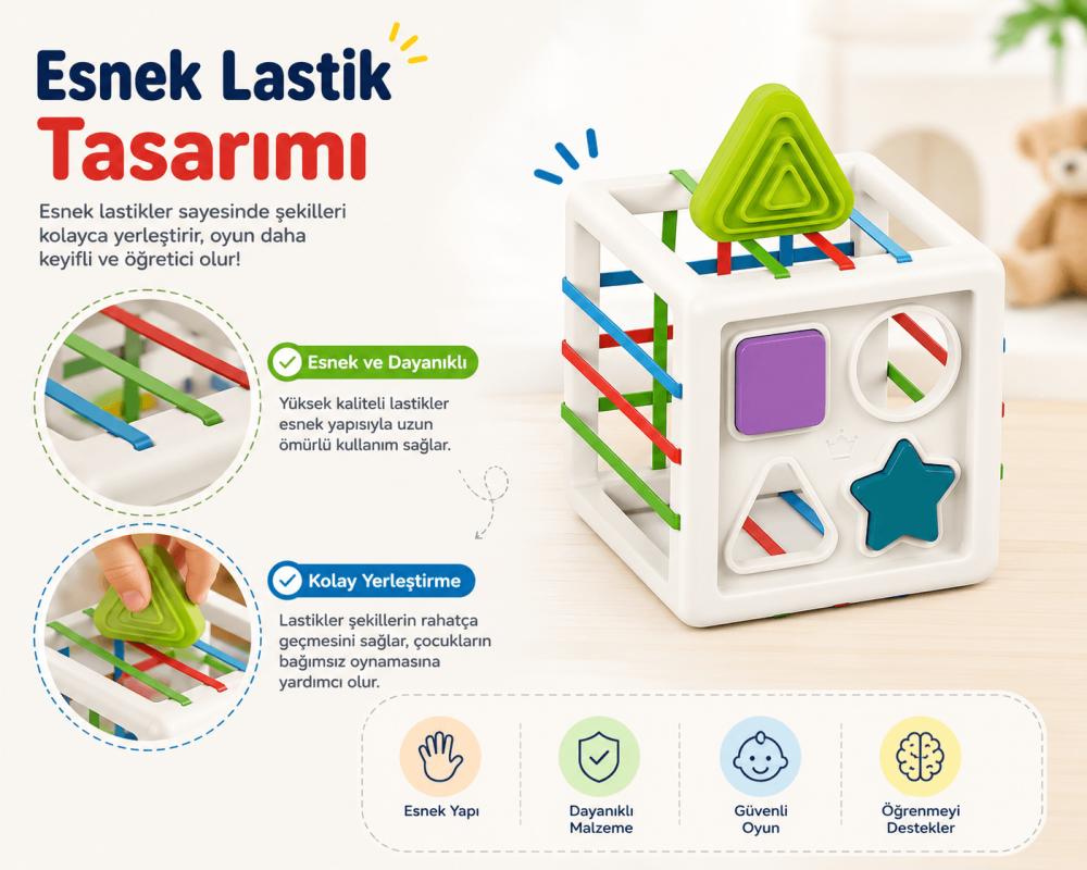 Luvoon™ Montessori Şekil Eşleştirme Küpü - Geometrik Bloklu Eğitici Oyuncak
