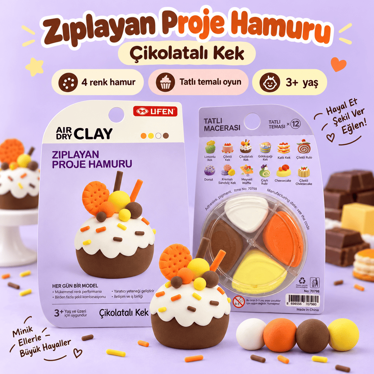 Luvoon™ Çikolatalı Kek Zıplayan Proje Hamuru