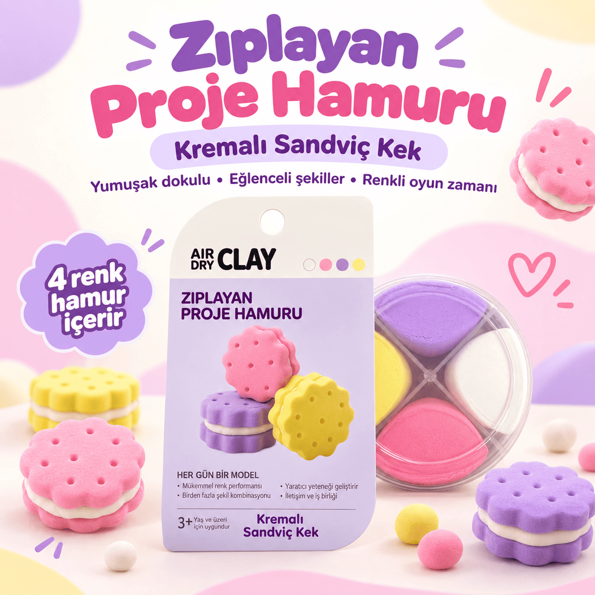 Luvoon™ Kremalı Sandviç Kek Zıplayan Proje Hamuru