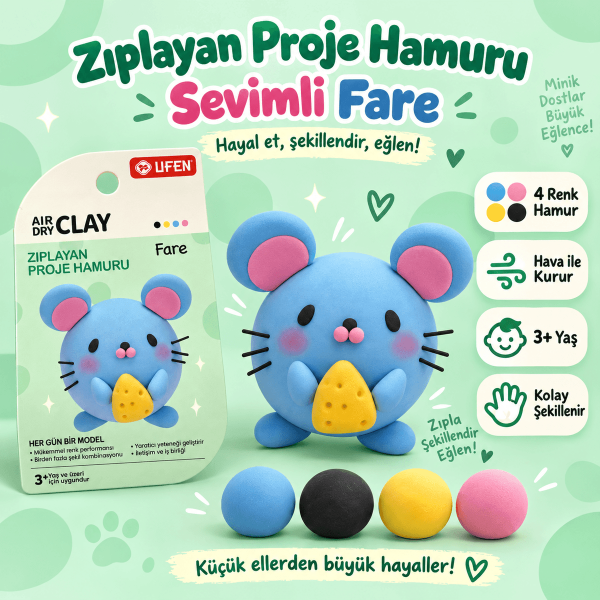 Luvoon™ Sevimli Fare Zıplayan Proje Hamuru