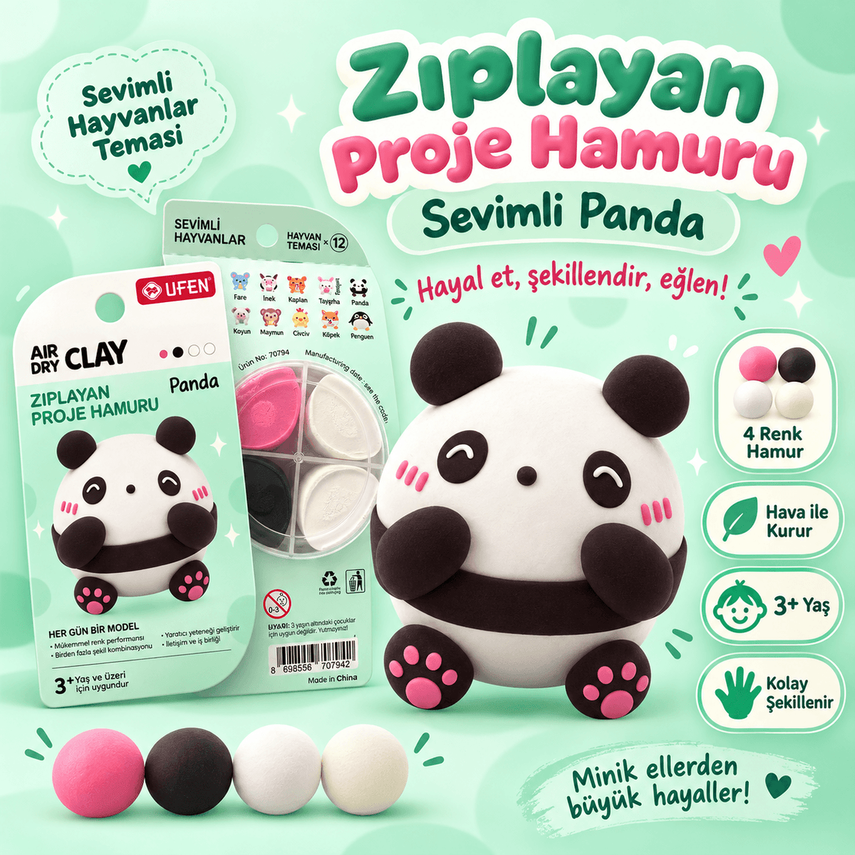 Luvoon™ Sevimli Panda Zıplayan Proje Hamuru