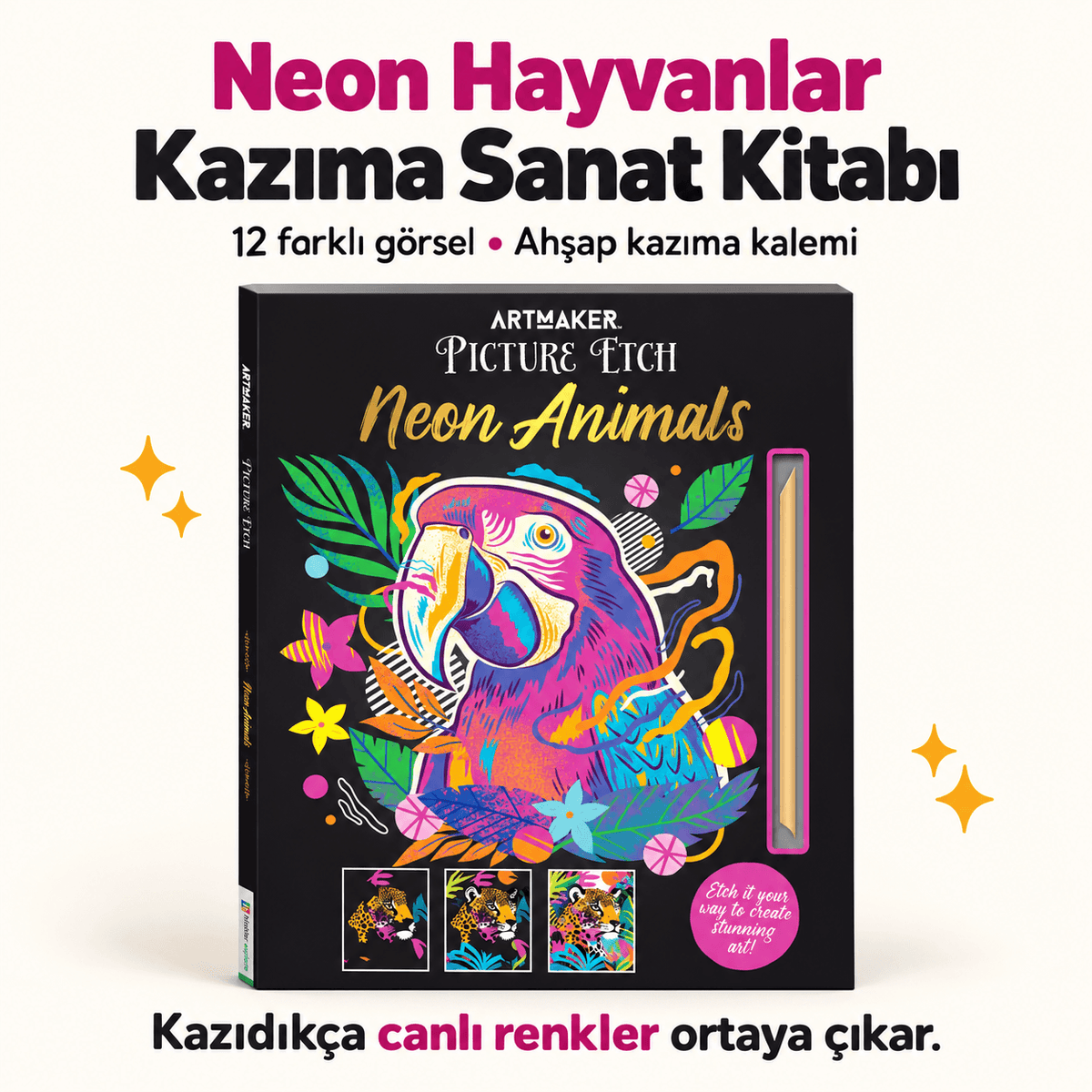Luvoon™ Neon Hayvanlar Kazıma Sanat Kitabı
