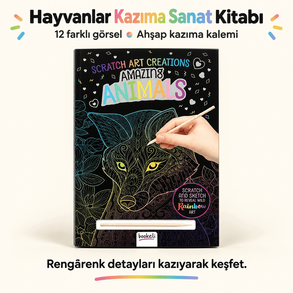 Luvoon™ Renkli Hayvanlar Kazıma Sanat Kitabı