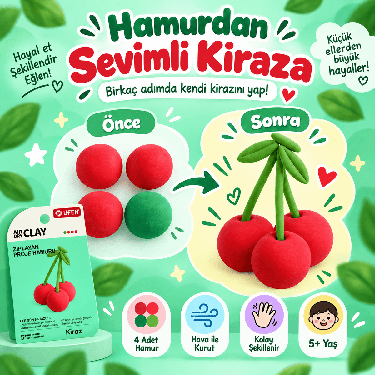 Luvoon™ Kiraz Zıplayan Proje Hamuru