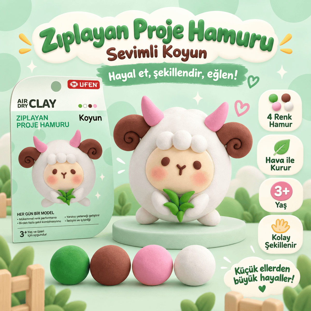 Luvoon™ Sevimli Koyun Zıplayan Proje Hamuru