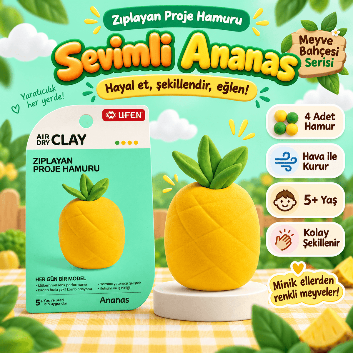 Luvoon™ Ananas Zıplayan Proje Hamuru