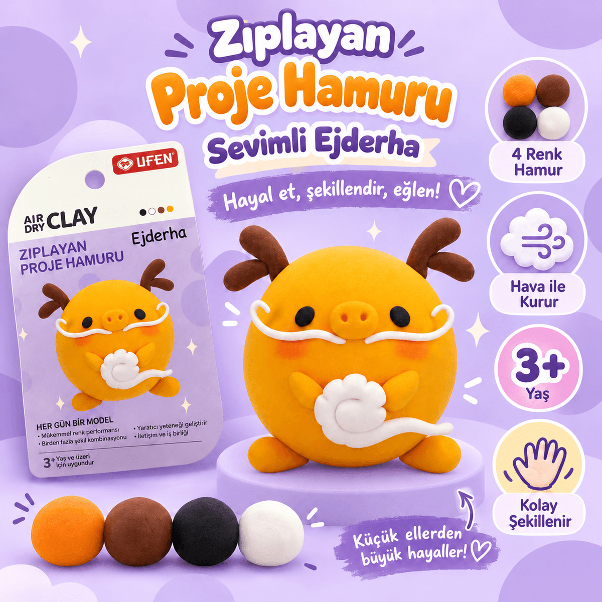 Luvoon™ Sevimli Ejderha Zıplayan Proje Hamuru