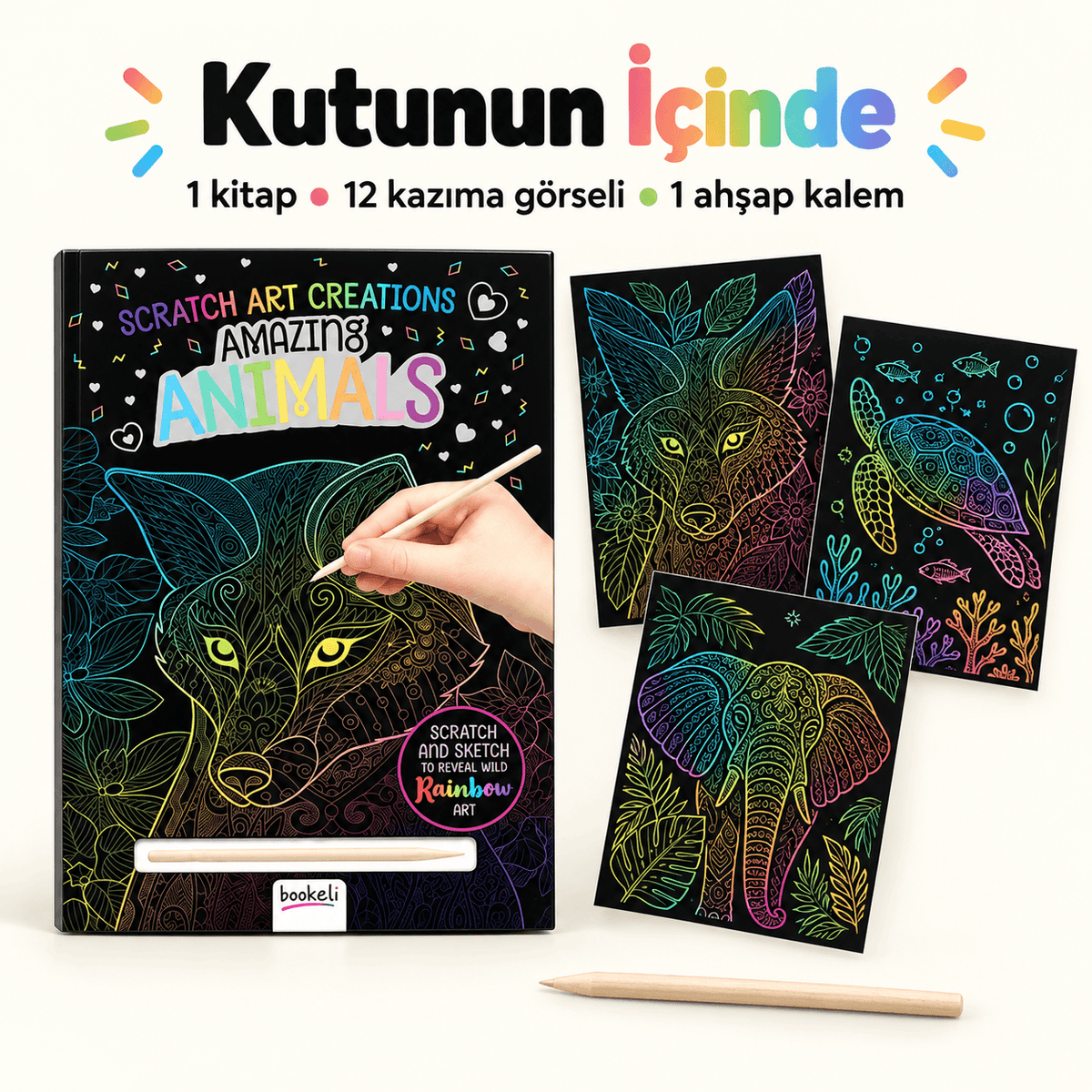 Luvoon™ Renkli Hayvanlar Kazıma Sanat Kitabı