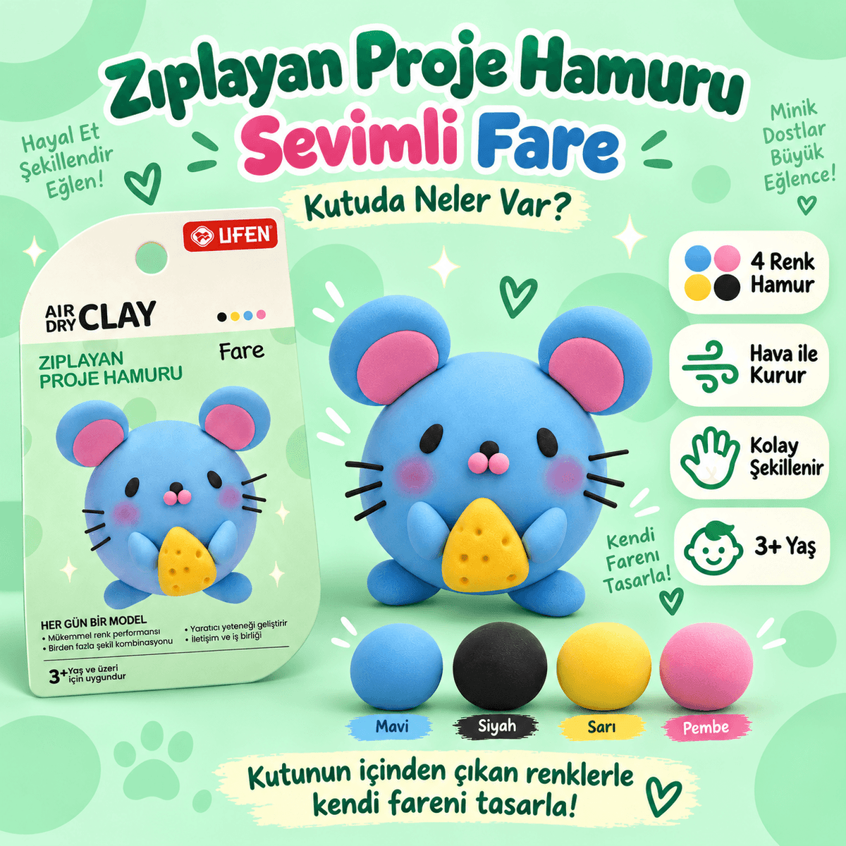 Luvoon™ Sevimli Fare Zıplayan Proje Hamuru