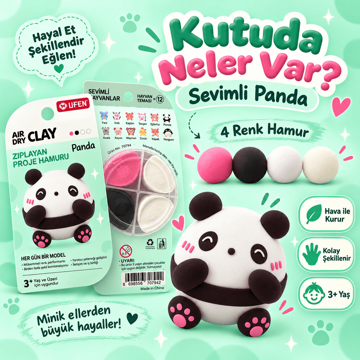 Luvoon™ Sevimli Panda Zıplayan Proje Hamuru