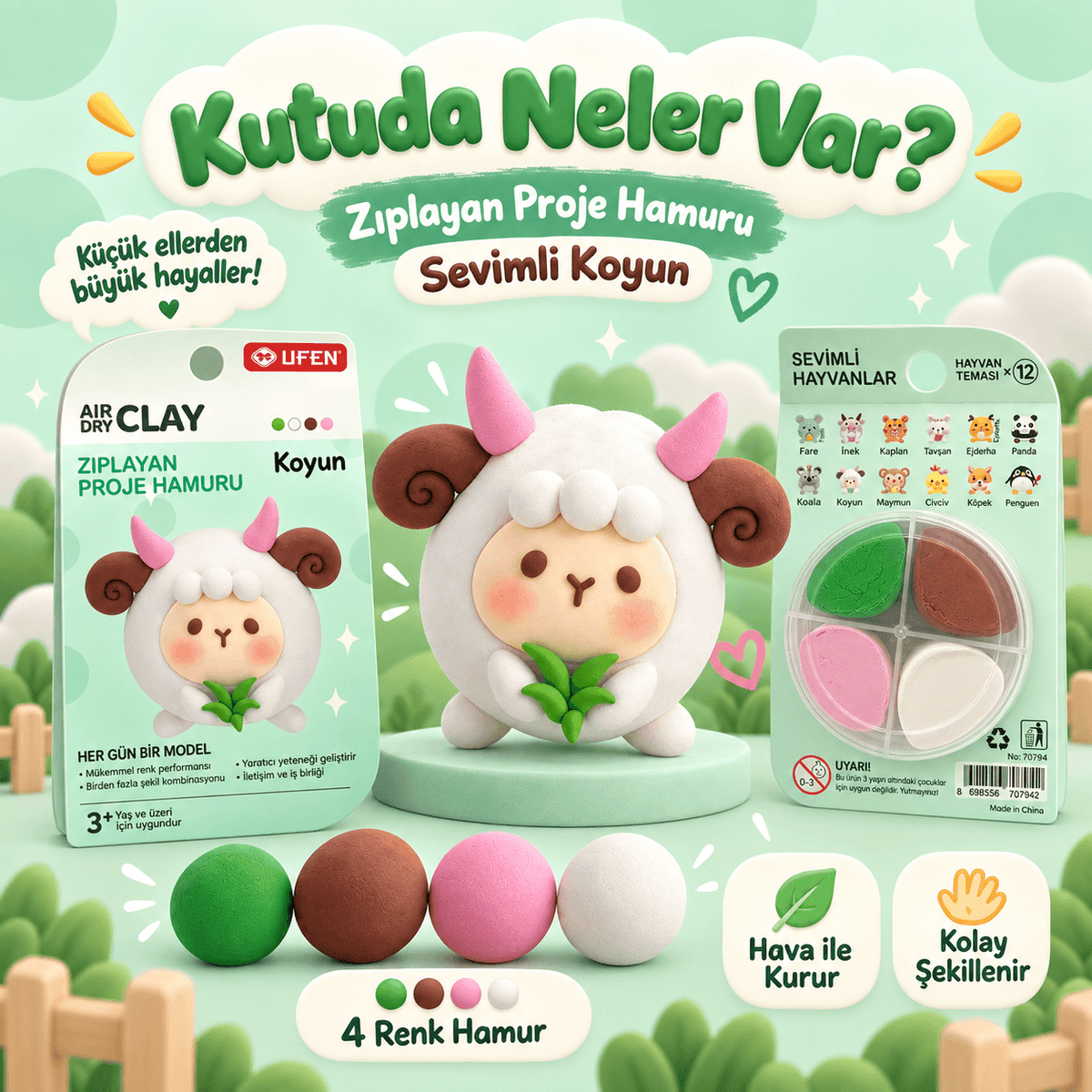 Luvoon™ Sevimli Koyun Zıplayan Proje Hamuru