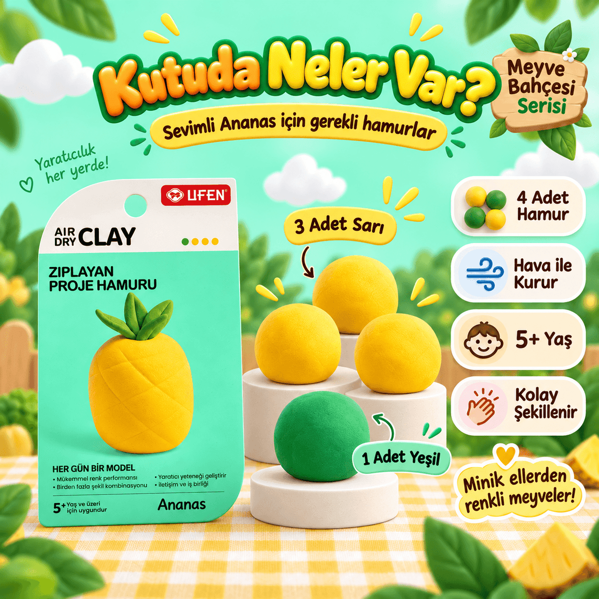 Luvoon™ Ananas Zıplayan Proje Hamuru