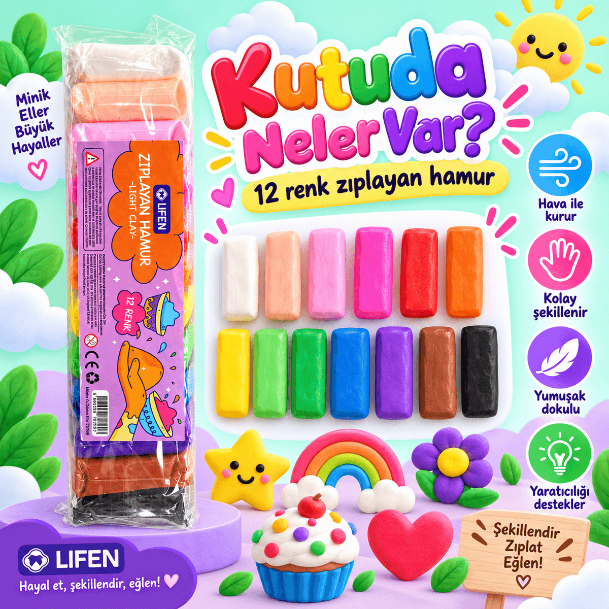 Luvoon™ 12 Renk Zıplayan Proje Hamuru