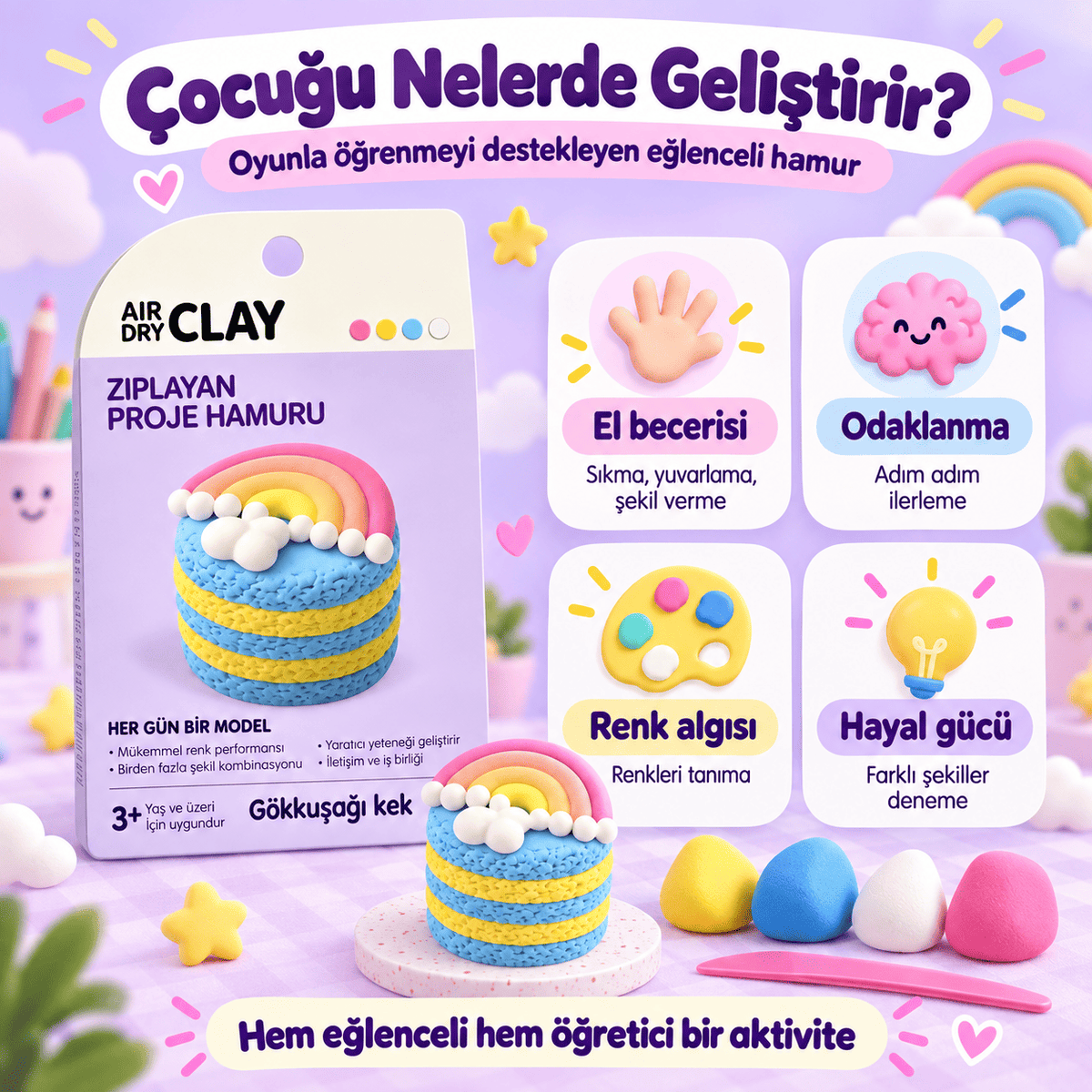 Luvoon™ Gökkuşağı Kek Zıplayan Proje Hamuru