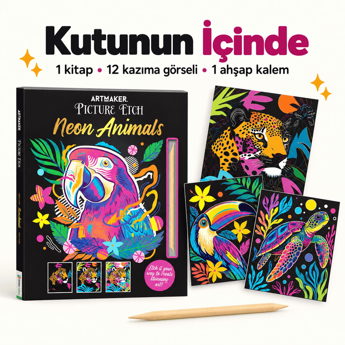 Luvoon™ Neon Hayvanlar Kazıma Sanat Kitabı