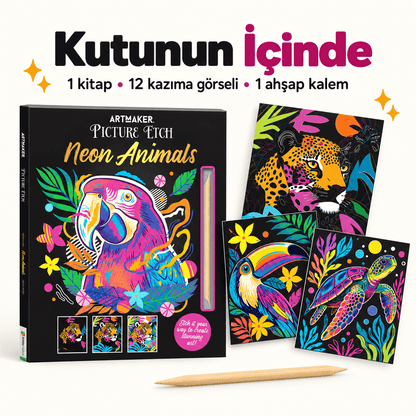 Luvoon™ Neon Hayvanlar Kazıma Sanat Kitabı