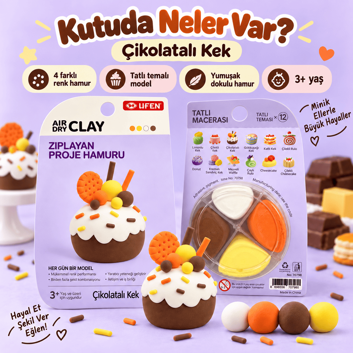 Luvoon™ Çikolatalı Kek Zıplayan Proje Hamuru