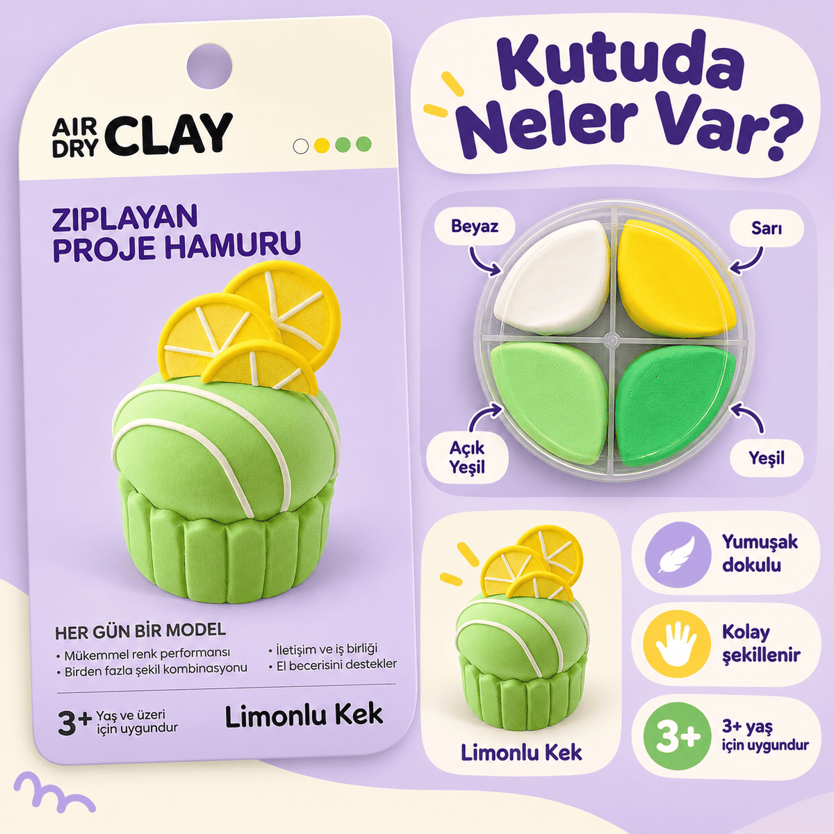 Luvoon™ Limonlu Kek Zıplayan Proje Hamuru