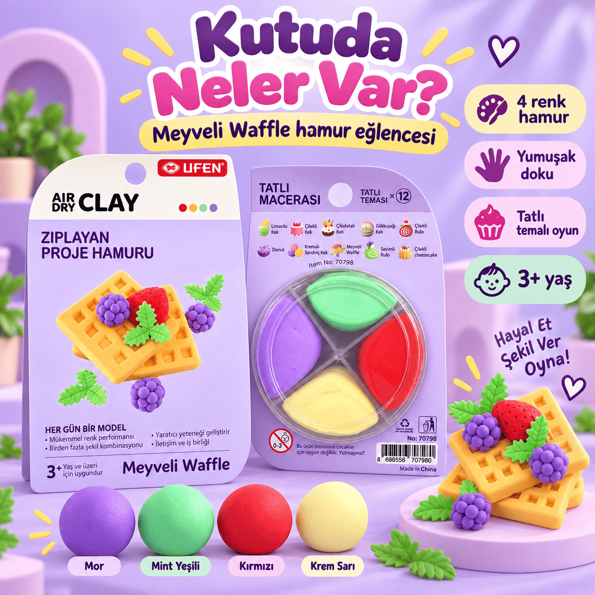 Luvoon™ Meyveli Waffle Zıplayan Proje Hamuru