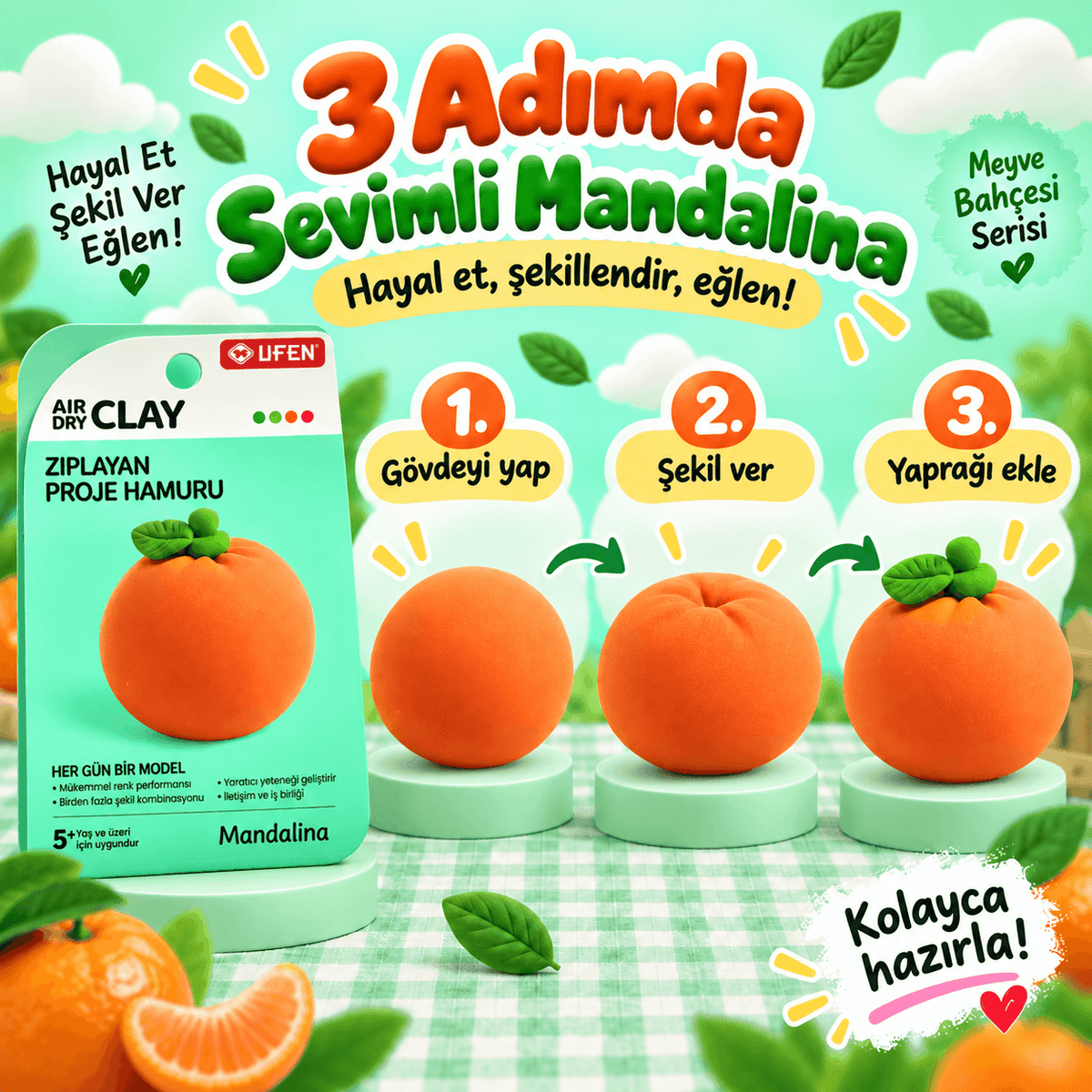 Luvoon™ Mandalina Zıplayan Proje Hamuru