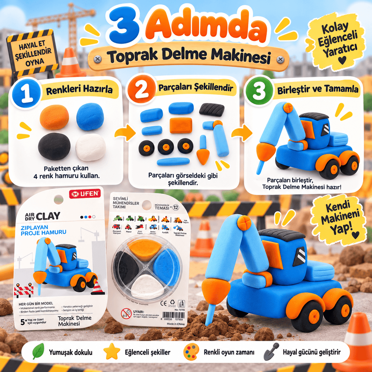 Luvoon™ Toprak Delme Makinesi Zıplayan Proje Hamuru