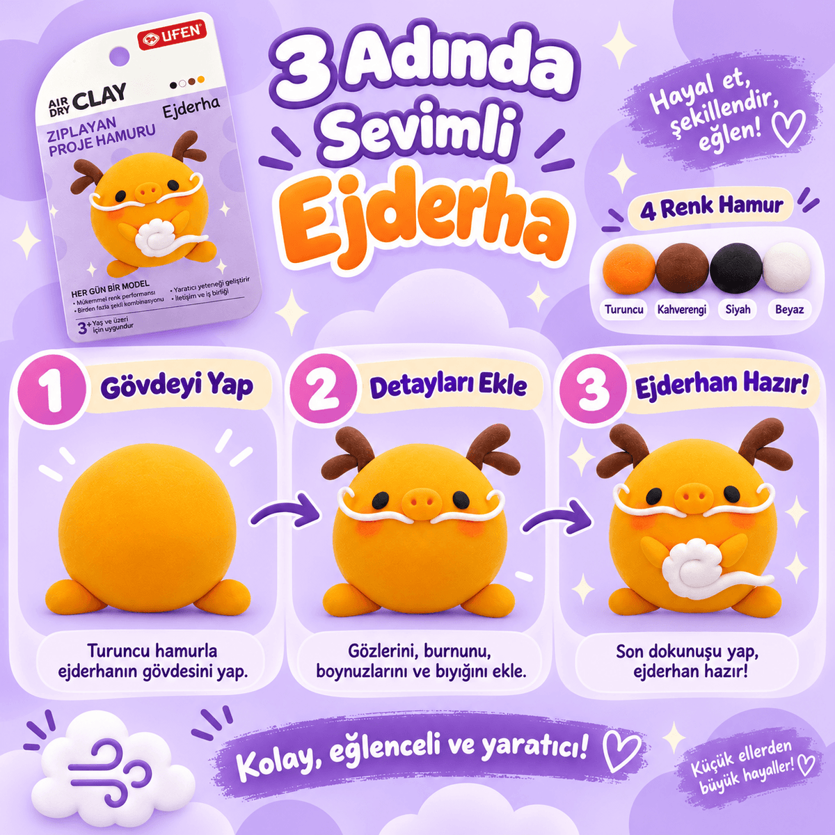Luvoon™ Sevimli Ejderha Zıplayan Proje Hamuru