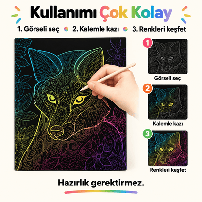 Luvoon™ Renkli Hayvanlar Kazıma Sanat Kitabı