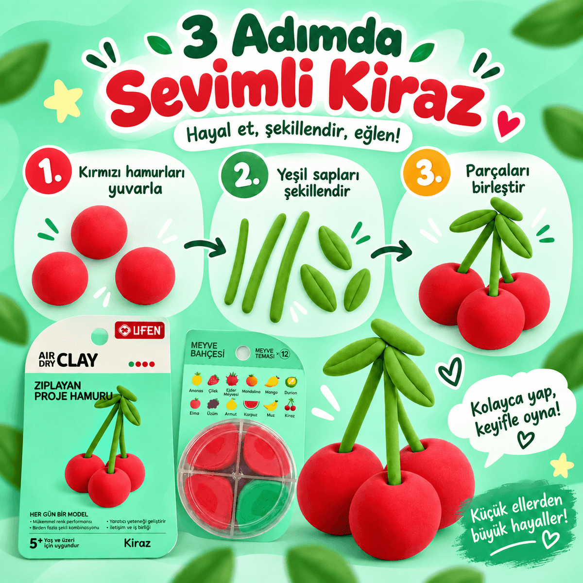 Luvoon™ Kiraz Zıplayan Proje Hamuru