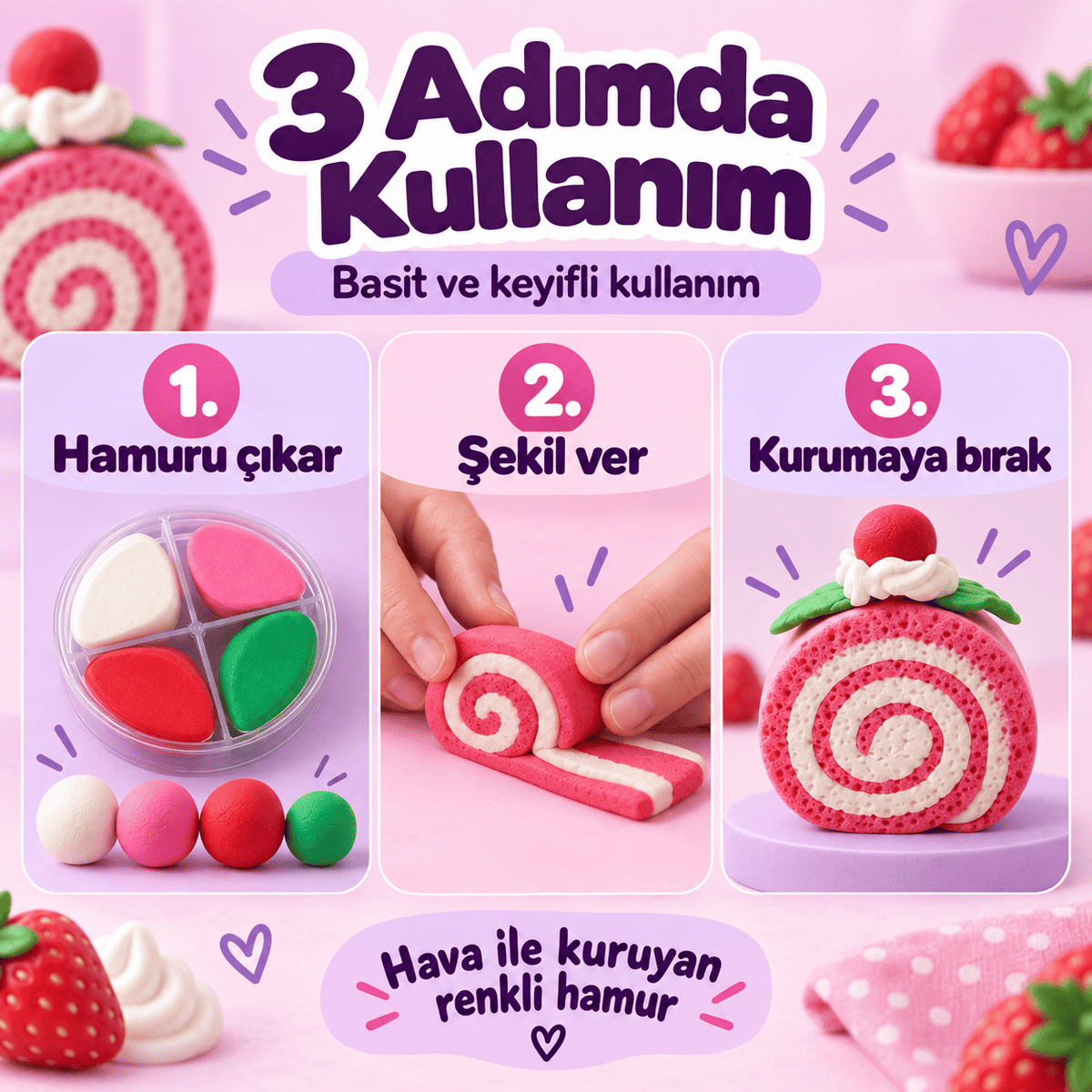 Luvoon™ Çilekli Rulo Zıplayan Proje Hamuru