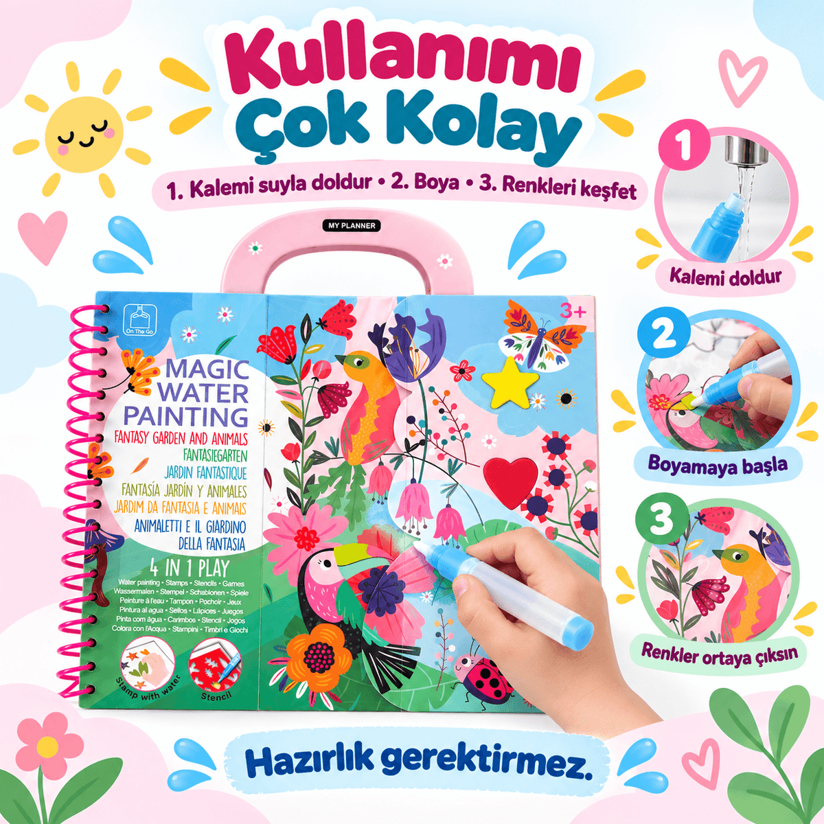 Luvoon™ Fantastik Bahçe ve Hayvanlar Sihirli Su Boyama Kitabı