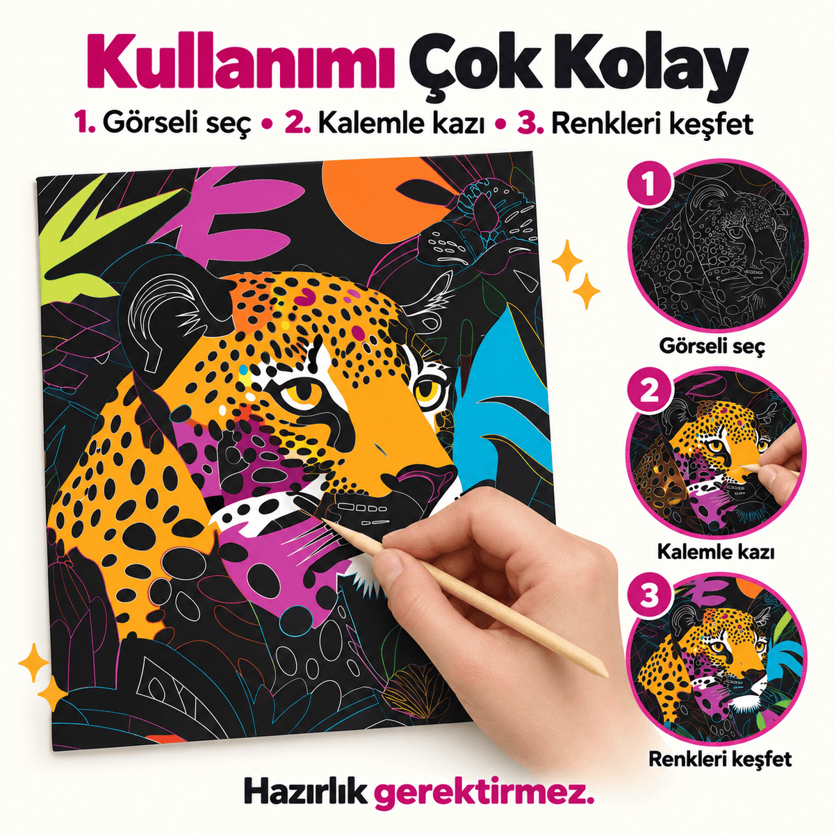 Luvoon™ Neon Hayvanlar Kazıma Sanat Kitabı