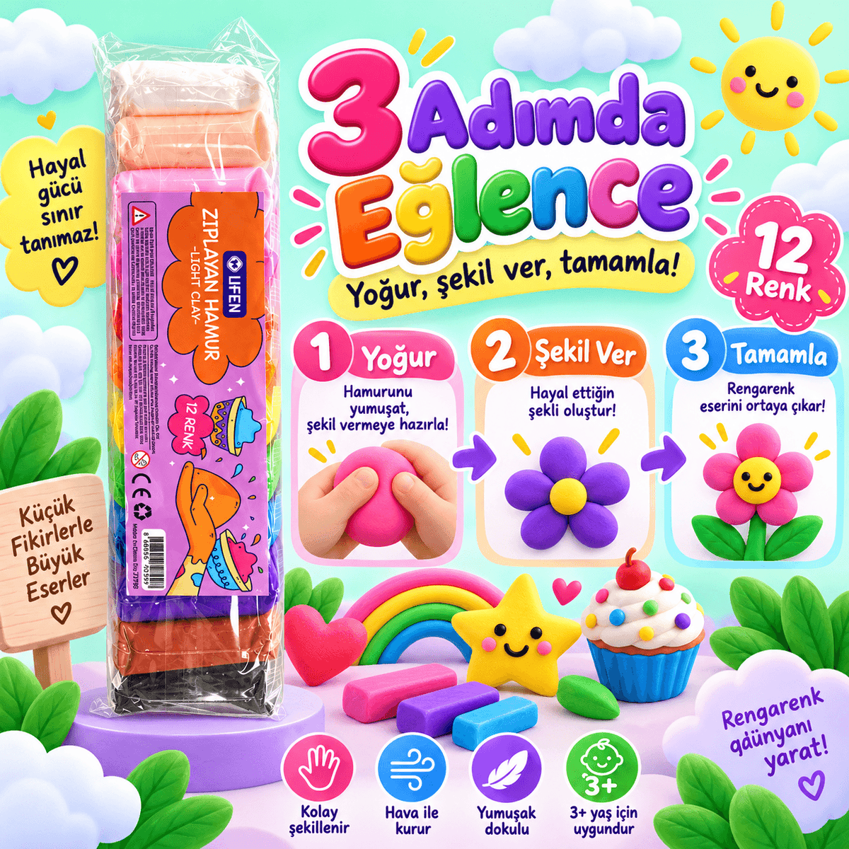Luvoon™ 12 Renk Zıplayan Proje Hamuru