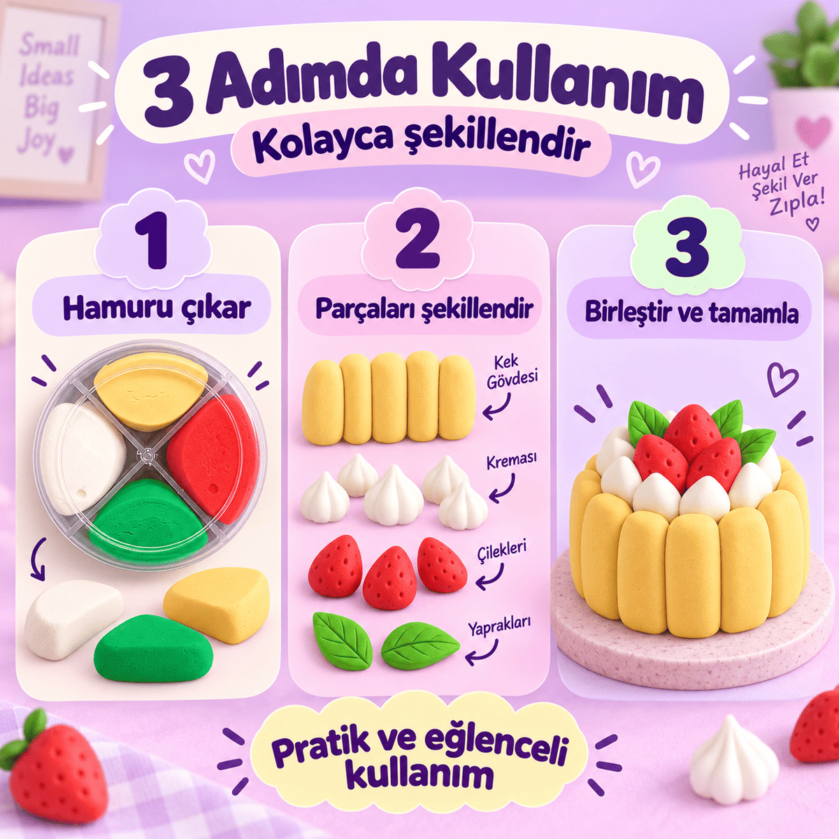 Luvoon™ Çilekli Cheesecake Zıplayan Proje Hamuru