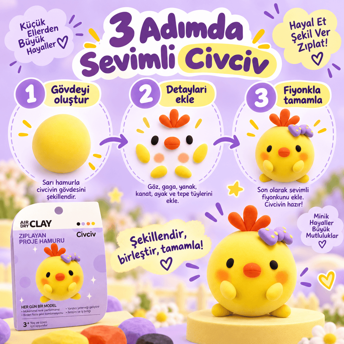 Luvoon™ Civciv Zıplayan Proje Hamuru