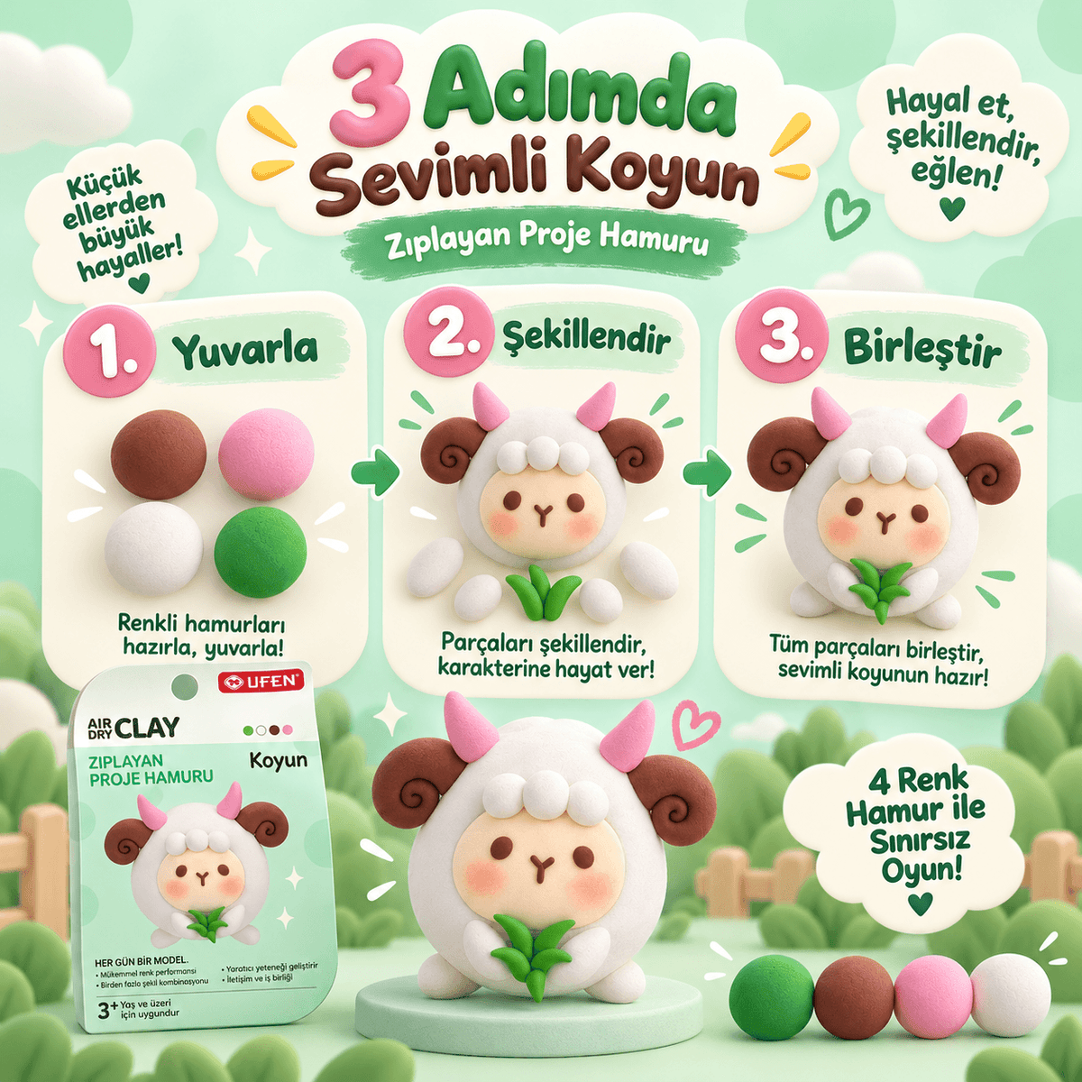 Luvoon™ Sevimli Koyun Zıplayan Proje Hamuru