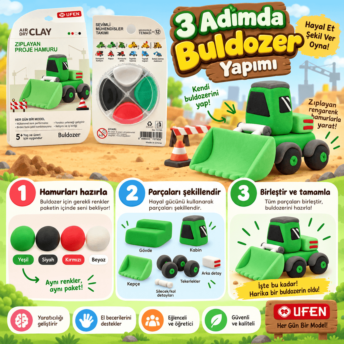 Luvoon™ Buldozer Zıplayan Proje Hamuru