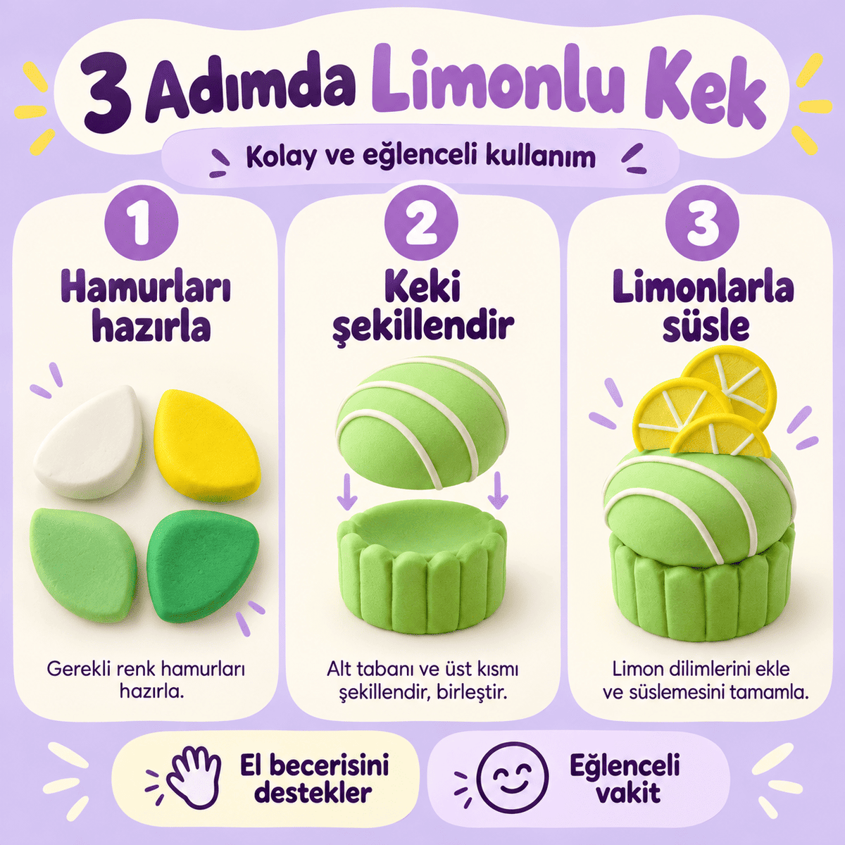 Luvoon™ Limonlu Kek Zıplayan Proje Hamuru