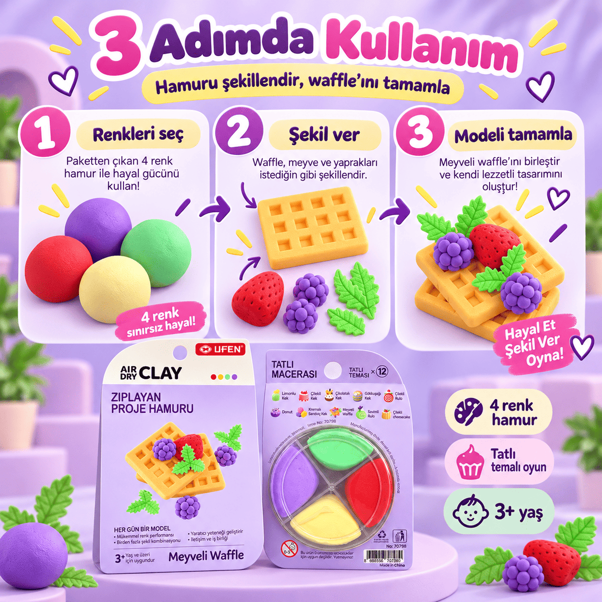 Luvoon™ Meyveli Waffle Zıplayan Proje Hamuru