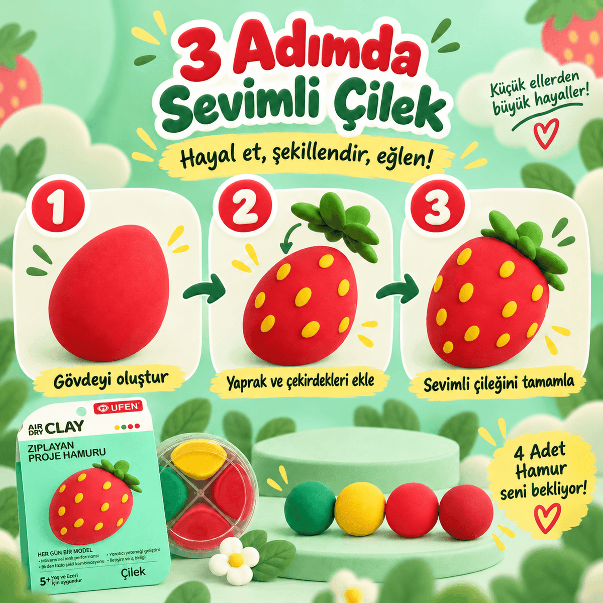 Luvoon™ Çilek Zıplayan Proje Hamuru