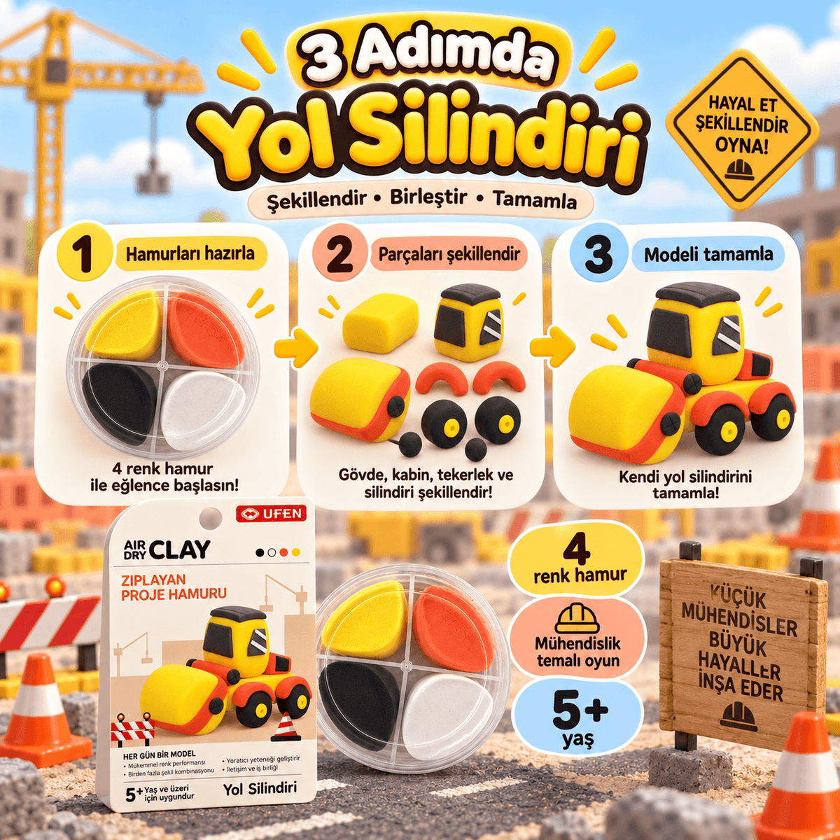 Luvoon™ Yol Silindiri Zıplayan Proje Hamuru