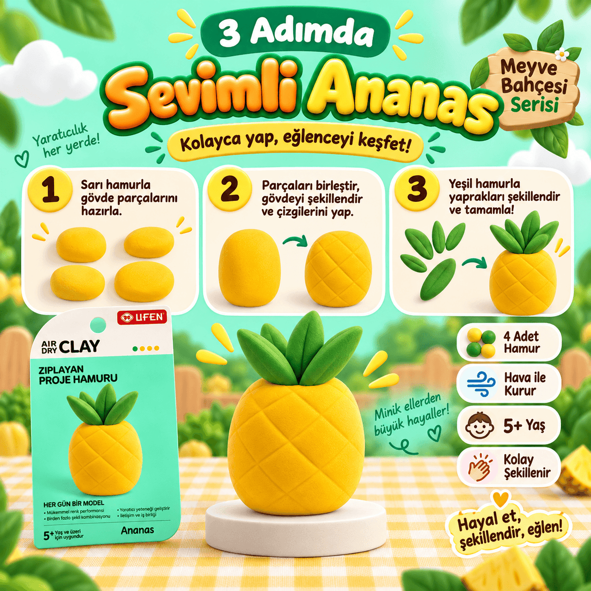 Luvoon™ Ananas Zıplayan Proje Hamuru