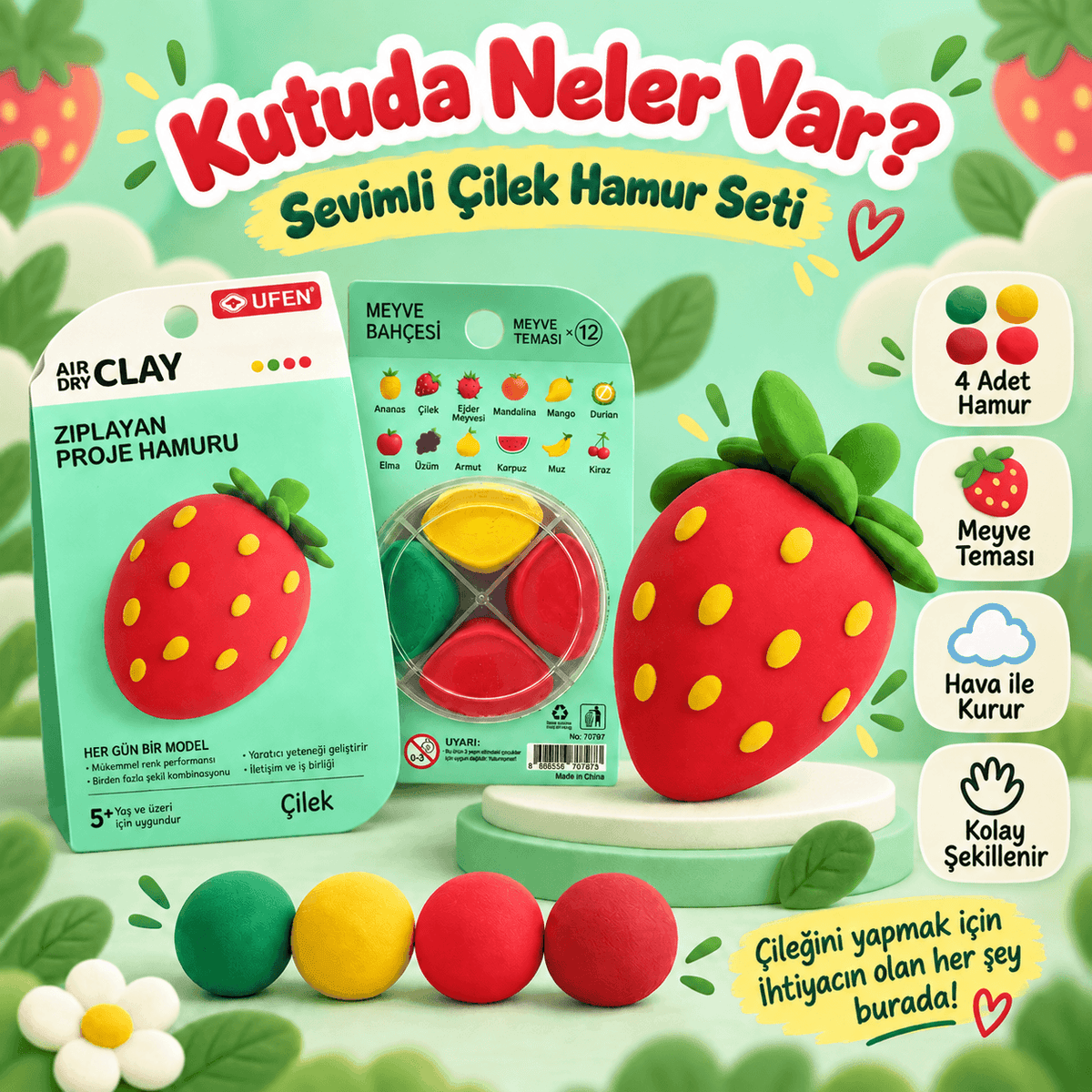 Luvoon™ Çilek Zıplayan Proje Hamuru