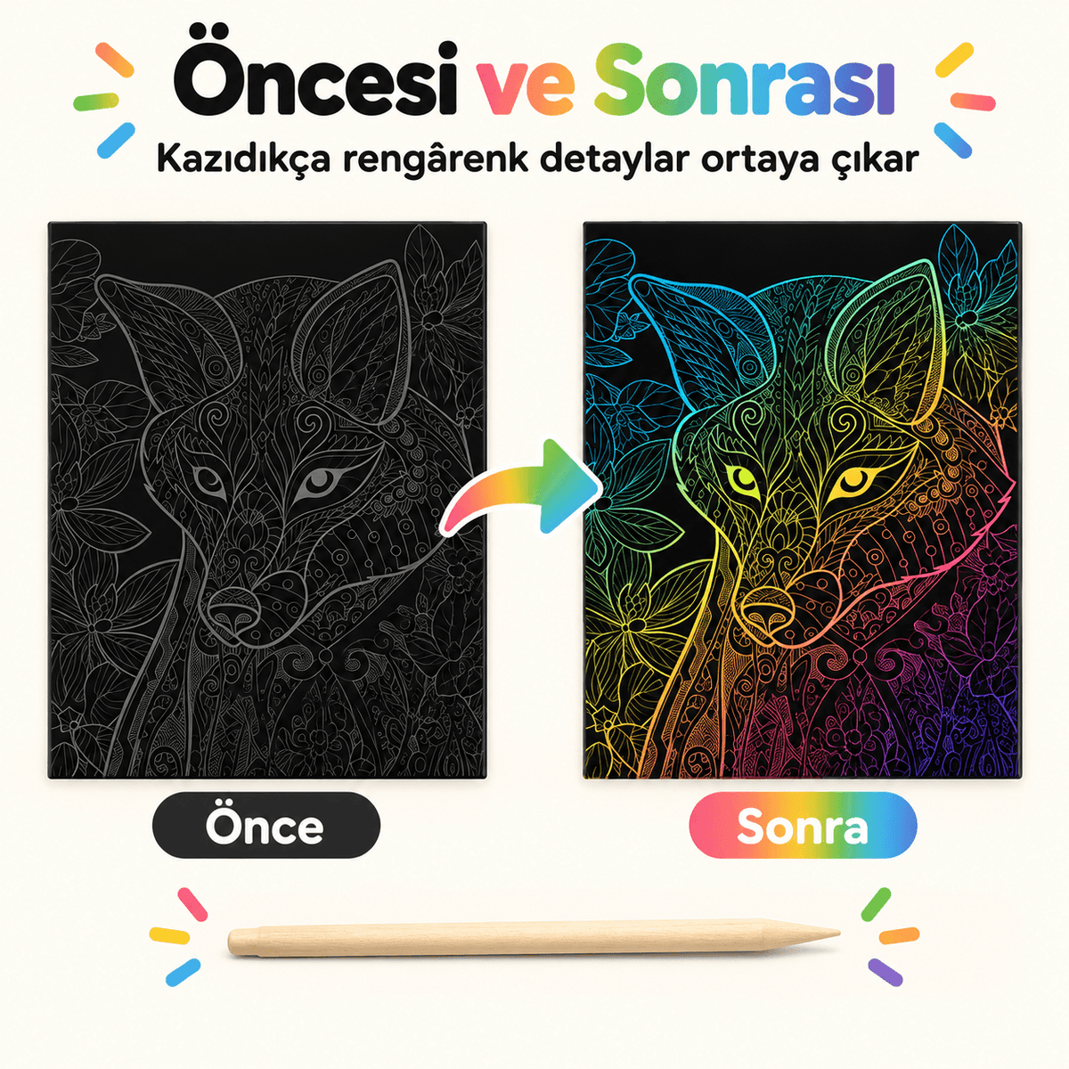 Luvoon™ Renkli Hayvanlar Kazıma Sanat Kitabı
