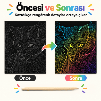 Luvoon™ Renkli Hayvanlar Kazıma Sanat Kitabı