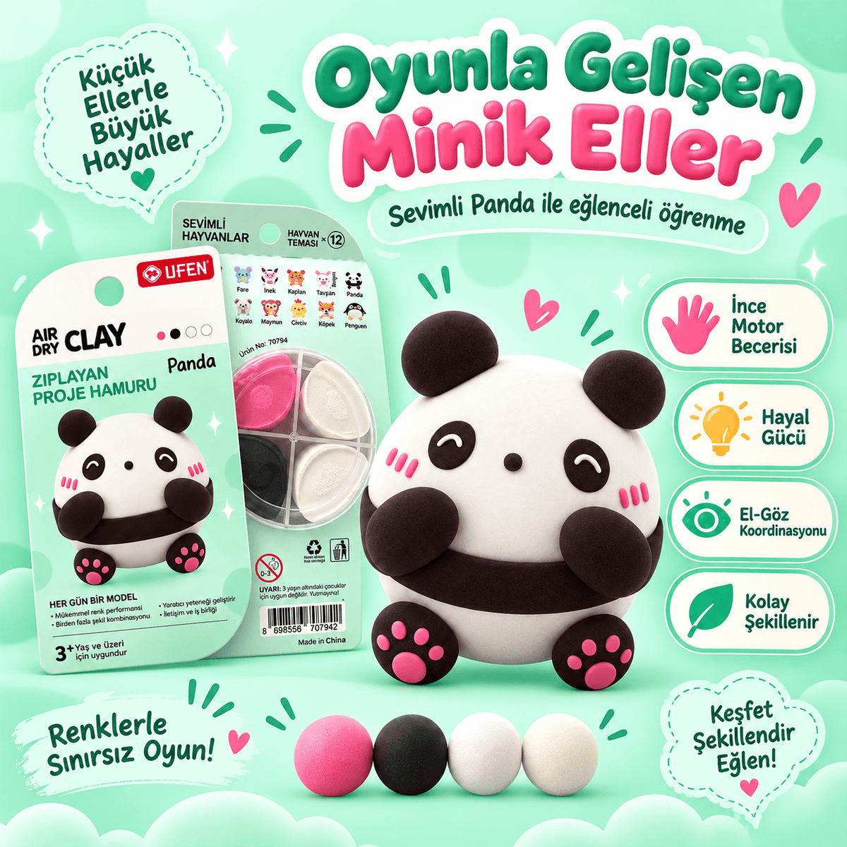 Luvoon™ Sevimli Panda Zıplayan Proje Hamuru
