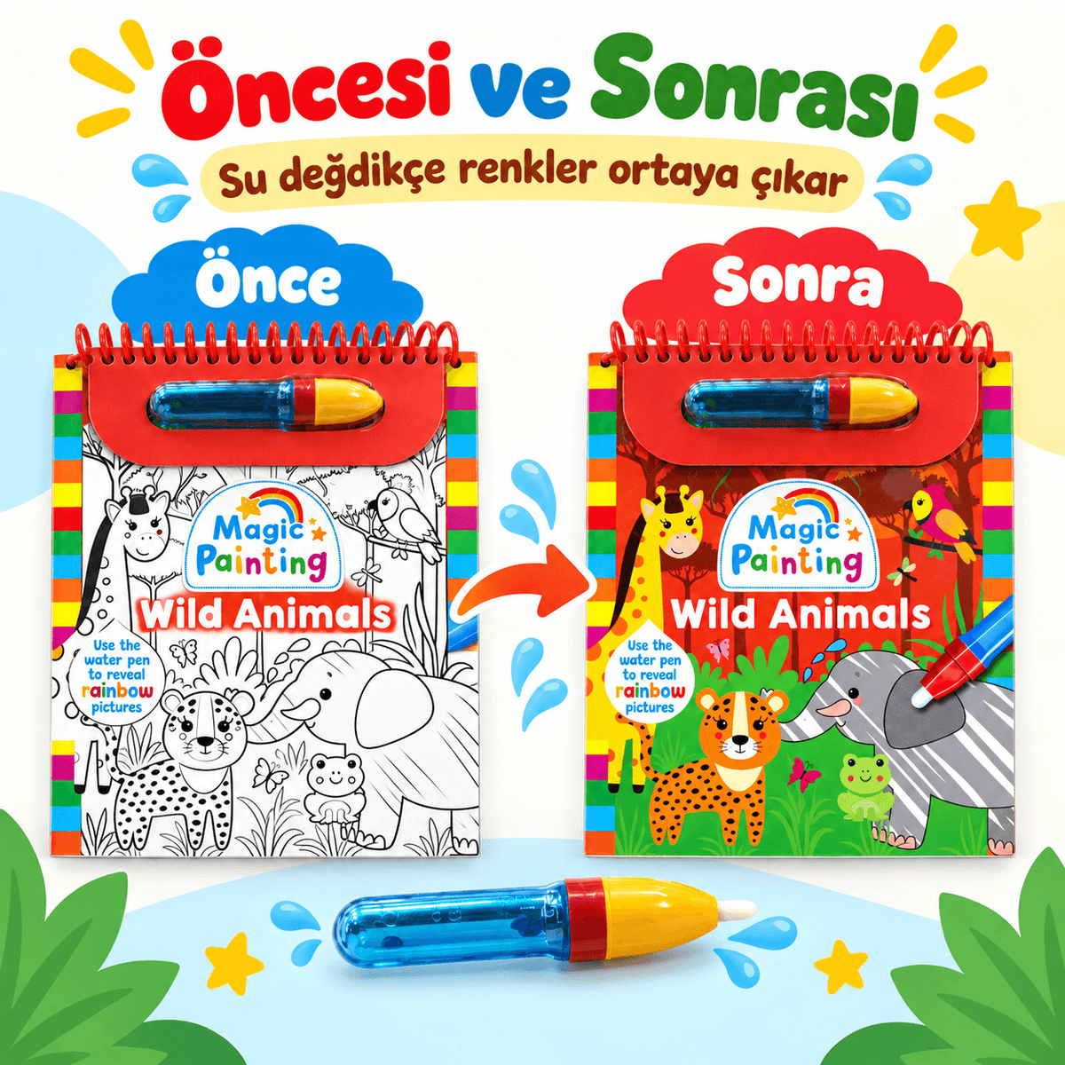 Luvoon™ Hayvanlar Sihirli Su Boyama Kitabı